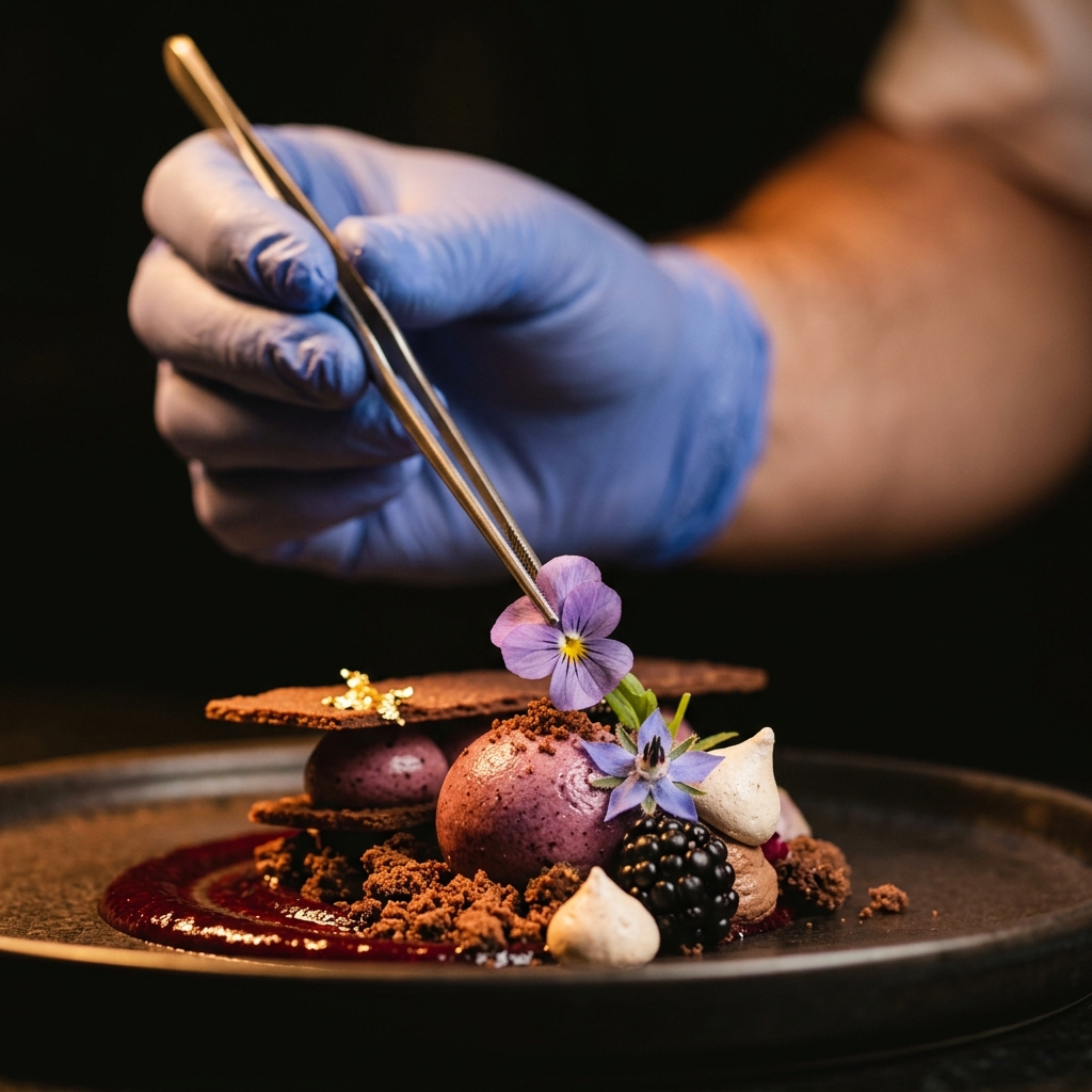 Artistic plating of high-end desserts